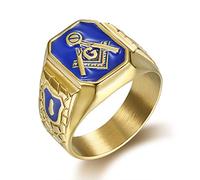 Anello massonico blu da uomo, anello massonico massonico in oro per uomo, anello massonico punk, simbolo massonico, anello da muratore