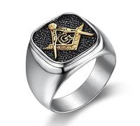 Anello massonico, bussola e anello quadrato per uomini, anello massonico, gioielli massonici, anelli con sigillo hip-hop, simbolo massonico, anello quadrato, 20.6, Metallo non prezioso