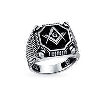 Anello Massonico da Uomo Grande con Bussola, Argento Sterling 925, Tricolore con Inserto Nero e Oro