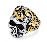 Anello massonico in titanio con teschio e ossa in stile europeo e americano, anello gotico da uomo con teschio e ossa