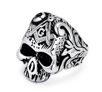 Anello massonico in titanio con teschio e ossa in stile europeo e americano, anello gotico da uomo con teschio e ossa