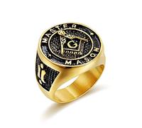 Anello massonico maestro massonico, anello da motociclista massonico da uomo, placcato oro, anello con simbolo massonico bussola, gioiello massonico quadrato, anello massonico per ragazzi, 14, Metallo