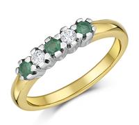 Anello Mezza Eternità In Oro Giallo 9 Carati Con Diamanti E Smeraldi Taglie K-Q