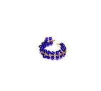 Anello Modello Ghirlanda con Perline in Vetro Blu, Filo Ottone Dorato, Regolabile, Nickel Tested, FIS13301