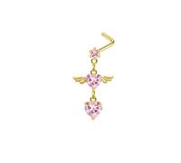 Anello Naso Acciaio Chirurgico1 Pezzi 20G Piercing Labret Trago Helix Cartilagine Piercing Orecchio Stud Ali d'angelo e cuore in zirconi cubici, Oro Rosa, 0.8x7mm