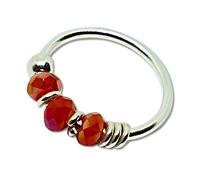 Anello Naso Rosso Fuoco Agata Cristallo Sfaccettato Perla Argento Sterling...
