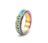 Anello Nuziale, Anello Acciaio Inossidabile Vintage Taglia 25 6mm Stella e Luna Custom Regalo per Madre Mother'S Day Gioielli