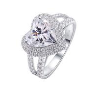 Anello Nuziale, Anello Nuziale Donna a Forma di Cuore da 9 mm E 3 Ct con Moissanite Oro Bianco 14K Taglia 26