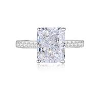 Anello nuziale con moissanite, da donna, con pietra preziosa rettangolare da 8 x 10 mm e moissanite 9 K/14 K/18 K, oro bianco/argento platino Pt950, 58 (18.5), Oro bianco 14 carati (585), Moissanite