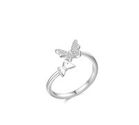 Anello nuziale da donna, anello Eternity con doppia farfalla e moissanite, set di gioielli da donna, U 1/2, Platino, Moissanite