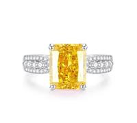 Anello nuziale da donna, vintage, con pietra preziosa rettangolare da 8 x 10 mm e moissanite 9 K/14 K/18 K, oro bianco/Pt950, argento platino con padparadscha, 57 (18.1), Oro bianco 18 carati (750