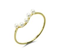 Anello Nuziale Donna, Anelli a Fede Donna 18 Karate D Oro Onda con 5 Perle Taglia 9