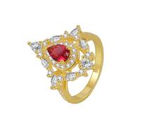 Anello Nuziale Donna, Anello Fede Nuziale Oro Giallo 18 Kt Lacrima con Rosso Ruby Creato Taglia 16