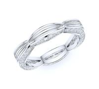 Anello nuziale in argento sterling con diamante rotondo in vera moissanite incastonata su due lati con onde dell'infinito da 4 mm, Metallo Argento sterling Metallo Argento Sterling Moissanite