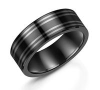 Anello Nuziale In Ceramica Nera Piatto Da Uomo 8Mm Formato K-Z