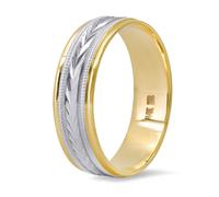 Anello Nuziale In Oro Solido 14K 6MM Unisex Taglia 5 Due Toni Forma A V