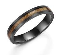 Anello Nuziale In Titanio Nero 4Mm Con Intarsio In Legno Koa Legno Reale