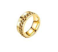Anello Nuziale Uomo Placato Oro, Anello D'Ansia da 8 Mm con Catena da Motociclista Girevole E Numeri Romani Oro Taglia 25