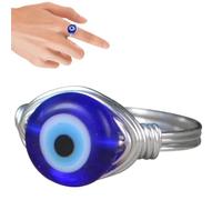 Anello Occhio Demonio - Anello turco contro il da uomo, rame e argento | Anelli avvolti in filo d'oro per donne con perle di vetro blu, fede nuziale gotica, gioielli alla moda