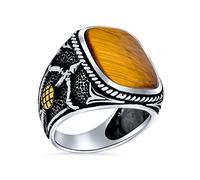Anello Occidentale Da Uomo Con Pietra Preziosa, Grande, Marrone, Occhio Di Tigre, Tiro Con L'Arco Sportivo, Arco E Freccia Per Uomo, Argento Massiccio Ossidato 925, Fatto A Mano In Turchia