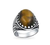 Anello Occidentale Personalizzato Da Uomo Con Artiglio Di Lupo, Grande Pietra Ovale Cabochon, Marrone, Occhio Di Tigre, Per Uomo In Argento 925 Ossidato, Fatto A Mano In Turchia, Personalizzabile