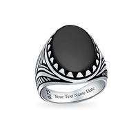 Anello Occidentale Personalizzato Da Uomo Con Artiglio Di Lupo, Grande Pietra Ovale Cabochon, Onice Nero, Per Uomo In Argento 925 Ossidato, Fatto A Mano In Turchia, Inciso Su Misura
