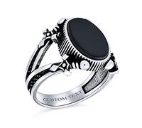 Anello Occidentale Personalizzato Da Uomo Con Artiglio Di Lupo, Grande Pietra Ovale Cabochon, Onice Nero, Firma Per L'Uomo In Argento 925 Ossidato, Fatto A Mano In Turchia Personalizzabile