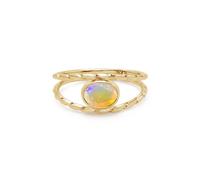 Anello opale etiope in argento sterling 925 placcato oro gambo diviso gioiell...