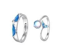 Anello originale da donna, set di anelli blu, da donna, in argento Sterling 925, onde e balene, regolabile, alla moda, per coppia, unisex, da cocktail, Réglable, Argento sterling, Opale