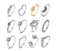 Anello originale in argento sterling 925 Cuore d'amore Wishbone Luna Anelli di sole Cristallo in oro rosa per le donne Regalo di nozze Gioielli di lusso