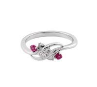 Anello Oro 18 Kt, Anello Donna Fidanzamento Rosso Corindone Rosso Geometrico Argento Oro Bianco 750 con Moissanite per Matrimonio Promessa Misura 17