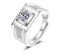 Anello Oro 18K Vero 750, Anello Da Uomo Elegante Bianco Diamante Da Laboratorio Sigillo Argento Oro Bianco 750 Regalo Di Compleanno Misura 27