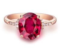 Anello Oro 18Kt Donna, Fedi Nuziali Moderne Rosso 0.8 Carati Ruby Creato In Laboratorio Ovale Oro Rosa per Matrimonio Promessa Misura 21