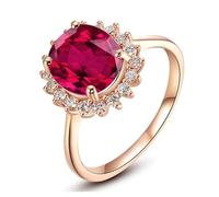 Anello Oro 750 18K Donna, Anello Fidanzamento Rosso 3 Carati Ruby Creato In Laboratorio Fiore Oro Rosa con Moissanite per Matrimonio Promessa Misura 9