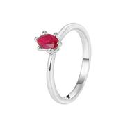 Anello Oro 9 Kt, Anelli Donna Fidanzamento Rosso Ruby Creato In Laboratorio Solitario Argento Oro Bianco 375 con Moissanite Misura 18,5