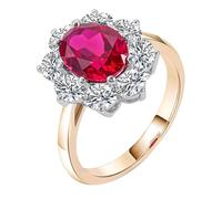 Anello Oro 9 Kt Donna, Anello Eternity Rosso Rubino Creato In Laboratorio Fiore Oro Giallo 375 con Moissanite per Matrimonio Promessa Misura 13