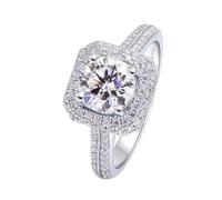 Anello Oro Bianco 18K, Anelli Fidanzamento Donna Lusso a 4 Punte con 1 Rotonda Moissanite Taglia 26