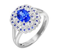 Anello Oro Bianco 750, Anello Donna Elegante Blu 1.514 Carati Zaffiro Creato In Laboratorio Cuore Oro 18 Carati con Moissanite Misura 23,5