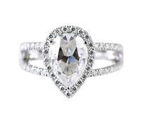 Anello Oro Bianco, Anello con La Pietra Moissanite Lacrima Oro Bianco 14 Carati Regalo Di Compleanno Misura 20