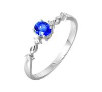 Anello Oro Bianco Donna 18Kt, Anello Eternity Blu 0.42 Carati Zaffiro Creato In Laboratorio 4 Punte Oro Bianco con Moissanite Misura 26