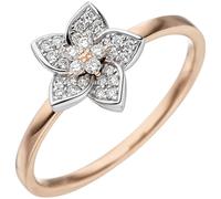 Anello Oro Con 30 Diamanti Brillanti Fiore 585 Oro Rosso Oro Bianco