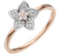 Anello Oro Con 30 Diamanti Brillanti Fiore 585 Oro Rosso Oro Bianco