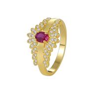 Anello Oro Giallo 750, Anelli Donna Eleganti Rosso Ruby Creato In Laboratorio Elegante Oro 18 Carati con Moissanite per Matrimonio Promessa Misura 8