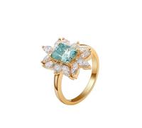 Anello Oro Giallo 750, Anelli Fidanzamento Donna Blu 1 Carati Acquamarina Fiore Oro 18 Carati con Moissanite Gioielli Di Moda Misura 10