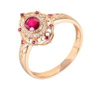 Anello Oro Giallo 750, Anello Donna Fidanzamento Rosso 0.44 Carati Ruby Creato In Laboratorio Svuotare Oro 18 Carati con Moissanite Misura 11