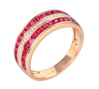 Anello Oro Rosa Anello Rosso Oro Rosa 18 Carati Ruby Creato in Laboratorio Fila di Diamanti con Rubino Rosso da 1,54 CT Numero 21 Solido Non Placcato Moda per Zia Festa Della Mamma Gioielli