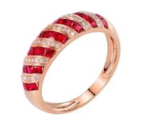 Anello Oro Rosa Anello Rosso Oro Rosa 18 Carati Ruby Creato in Laboratorio Fila di Diamanti con Rubino Rosso da 1,18 CT Numero 8 Solido Non Placcato Moda per Moglie Festa Della Mamma Gioielli
