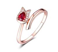 Anello Oro Rosa Anello Rosso Oro Rosa 18 Carati Ruby Creato in Laboratorio Tormalina a Forma di Cuore con Sangue di Piccione da 0,3 CT Numero 17 Elegante per Sorella Compleanno Gioielli