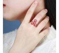 Anello Oro Rosa Anello Rosso Oro Rosa 18 Carati Ruby Creato in Laboratorio Tre Fiori con Rubino e Diamante da 1,10 CT Numero 21 Solido Non Placcato Moderno per Moglie Festa Della Mamma Gioielli