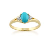 Anello Ovale Classico In Oro Giallo 9 Carati Con Turchese E Diamante